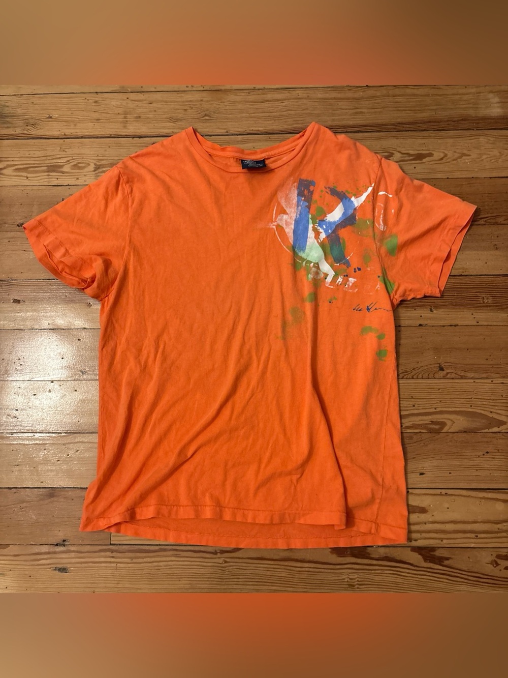 Polo Ralph Lauren T Shirt Adult M Peach Graffiti Graphic Custom Fit Vintage 90's